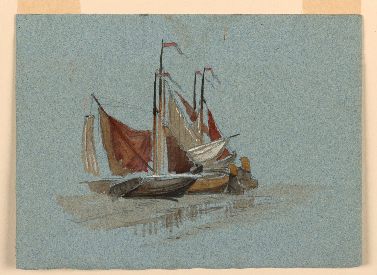 素描，速写渔民的帆船，1872 年 作者 塞缪尔·科尔曼（Samuel Colman）