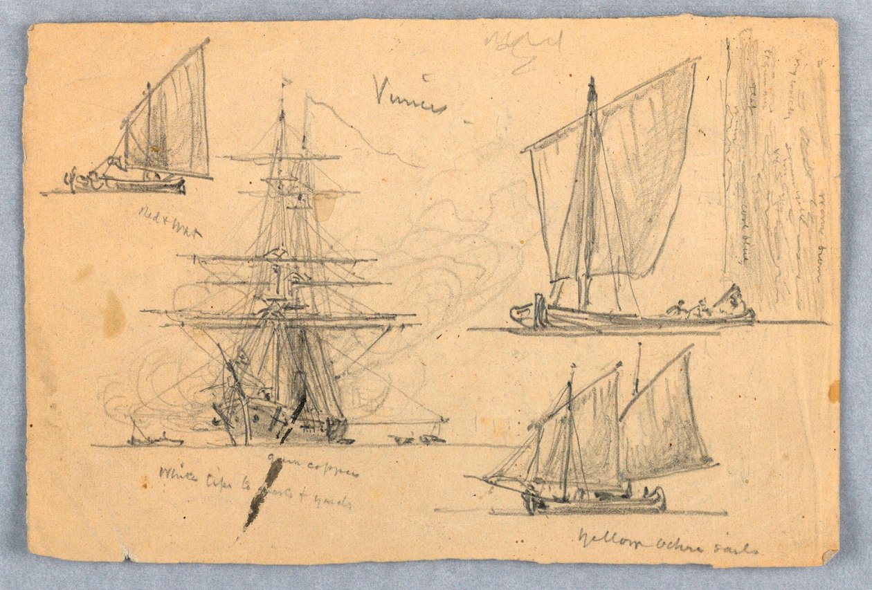 素描船只，意大利威尼斯，1872 年 10 月 作者 塞缪尔·科尔曼（Samuel Colman）