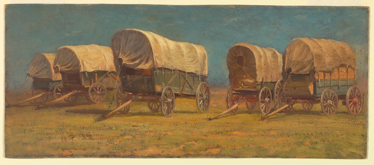 绘画，研究，有篷货车，可能创作于 1871 年 作者 塞缪尔·科尔曼（Samuel Colman）