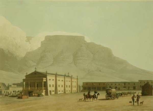 新剧院，Hottentot广场，板块10来自 "非洲风景和动物"，由艺术家刻制。 作者 塞缪尔·丹尼尔