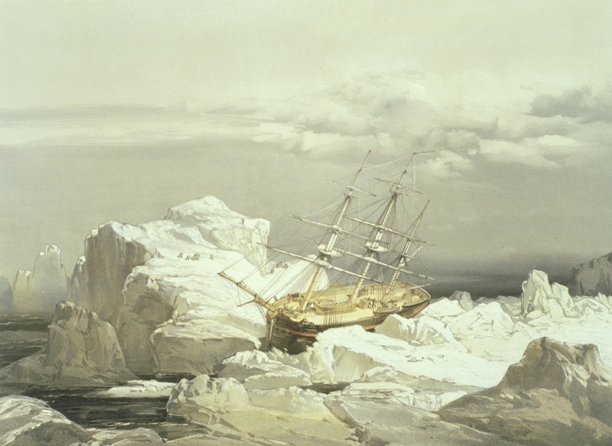1851年8月20日HMS调查员在巴林岛北海岸的关键位置，由William Simpson雕刻，由Ackermann und Co.出版，1854年 作者 塞缪尔·格尼·克雷斯韦尔