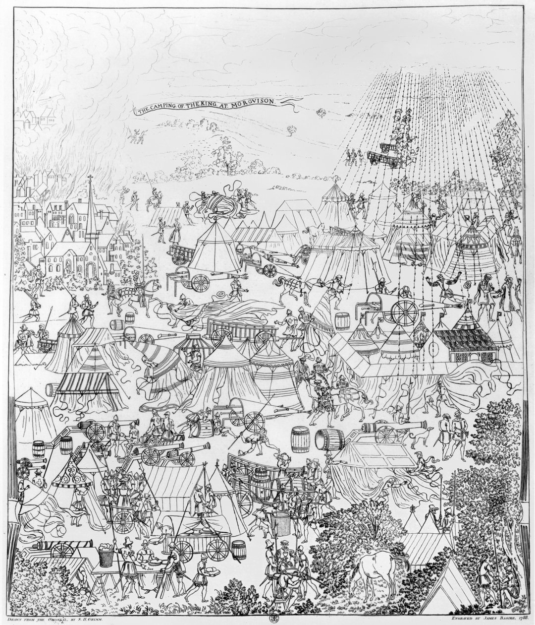 1744年7月，在肯辛顿国王亨利八世的营地，由詹姆斯巴西尔，1788年蚀刻 作者 塞缪尔（Samuel Hieronymous）格林