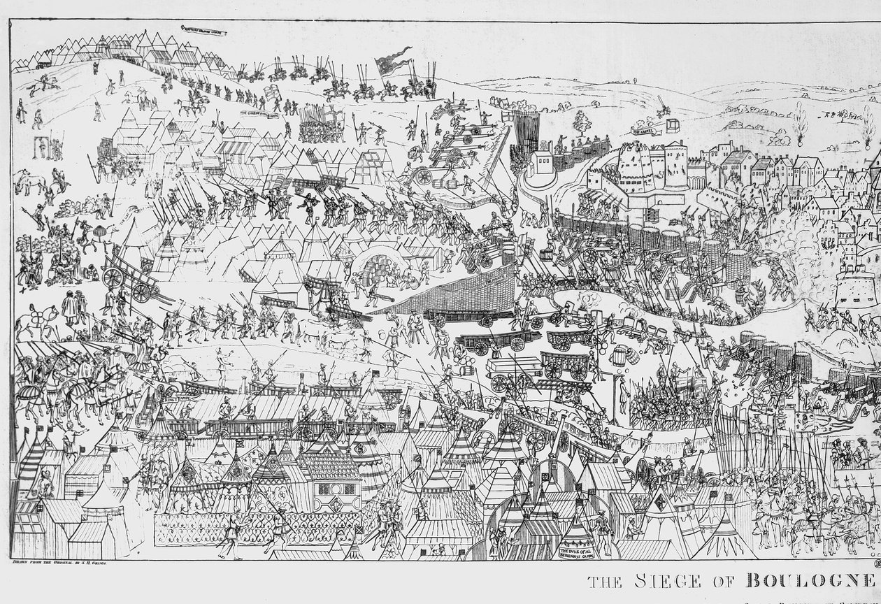 1544年国王亨利八世（1491-1547）的布洛涅围城，由詹姆斯·巴西尔（James Basire）雕刻，1788年（另见106603） 作者 塞缪尔（Samuel Hieronymous）格林