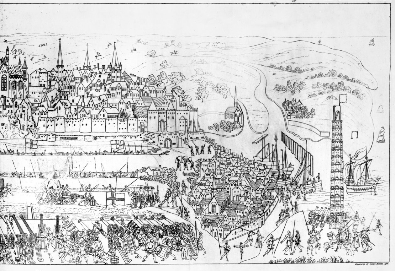 国王亨利八世（1491-1547）于1544年围攻布洛涅，由詹姆斯·巴西尔（James Basire）刻，1788年（另见106602） 作者 塞缪尔（Samuel Hieronymous）格林