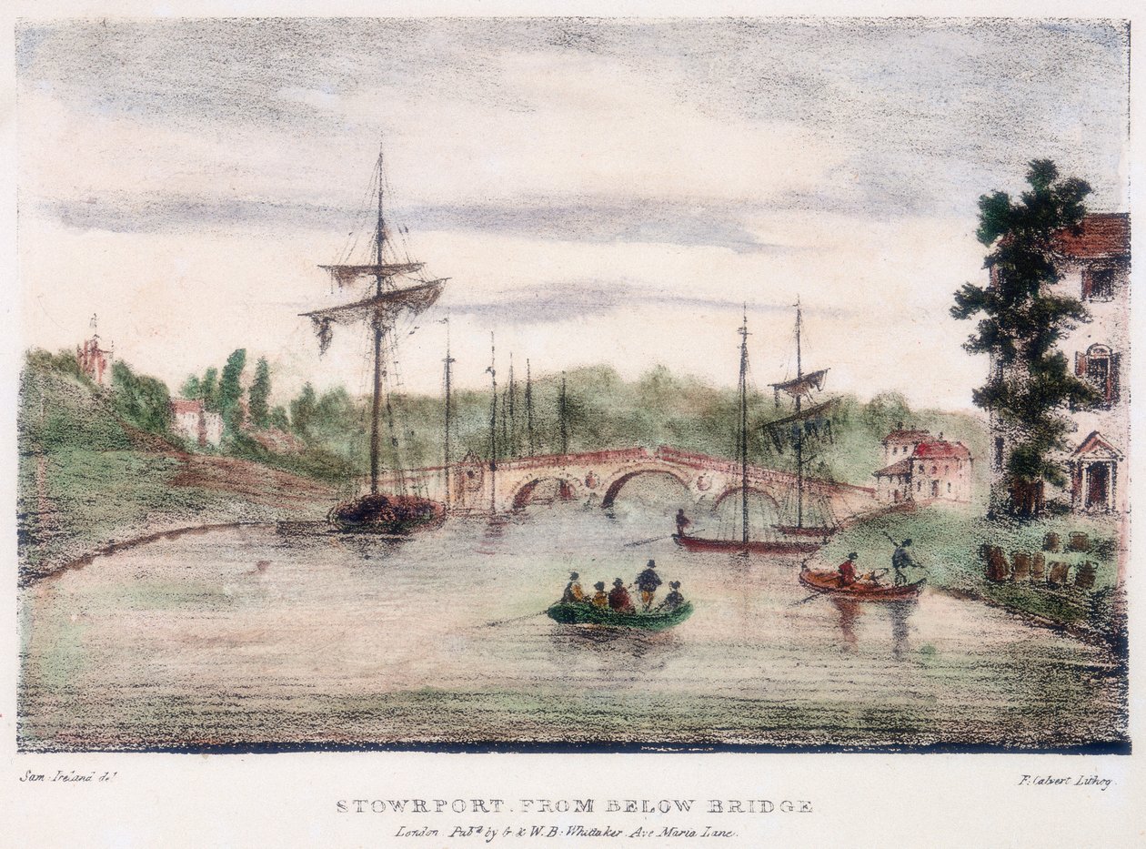 伍斯特郡塞文河畔斯托尔波特，从桥下穿过，c1795。 作者 塞缪尔爱尔兰