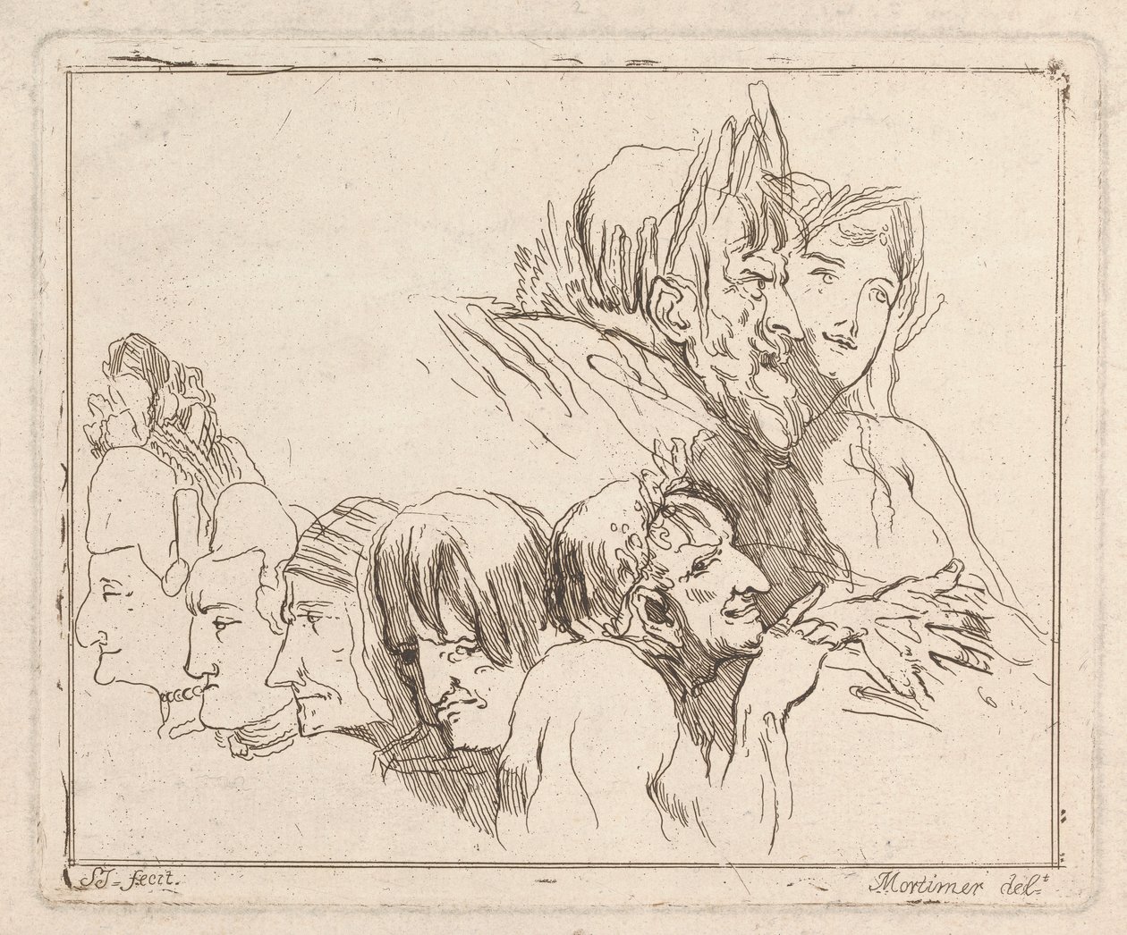 Three etchings laid down on one sheet: Studies of Heads 作者 塞缪尔爱尔兰