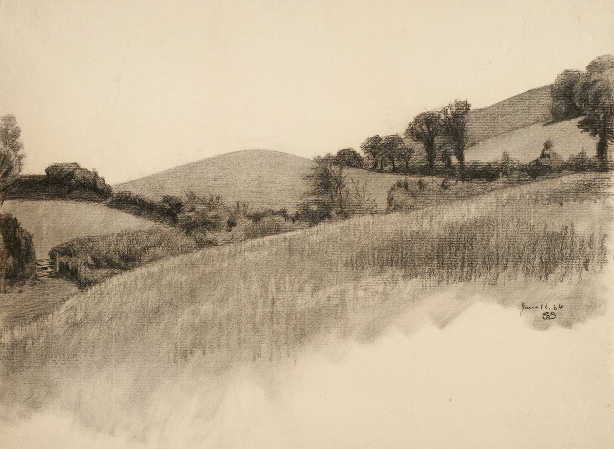 乡村景观，1884年（木炭上浅黄色纸） 作者 塞缪尔·伊沙姆（Samuel Isham）