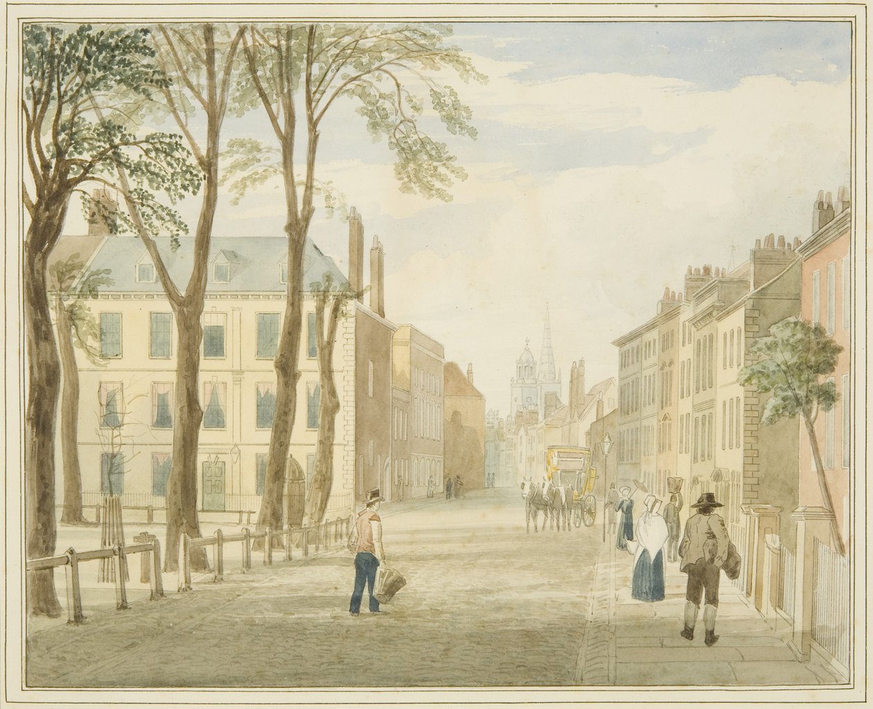 Mansion House, Queen Square（纸本铅笔和水彩） 作者 塞缪尔·杰克逊