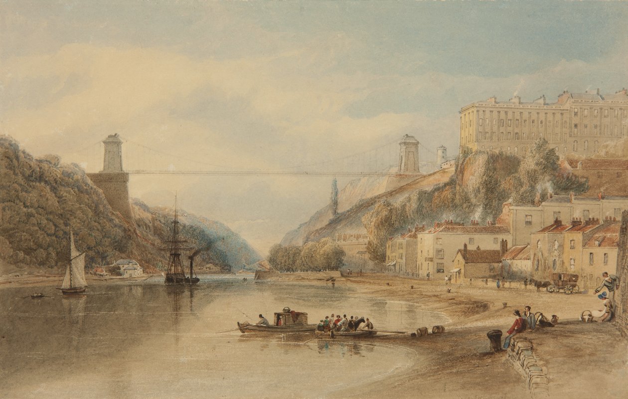 拟建的 Rownham Ferry 悬索桥，c。 1836年 作者 塞缪尔·杰克逊