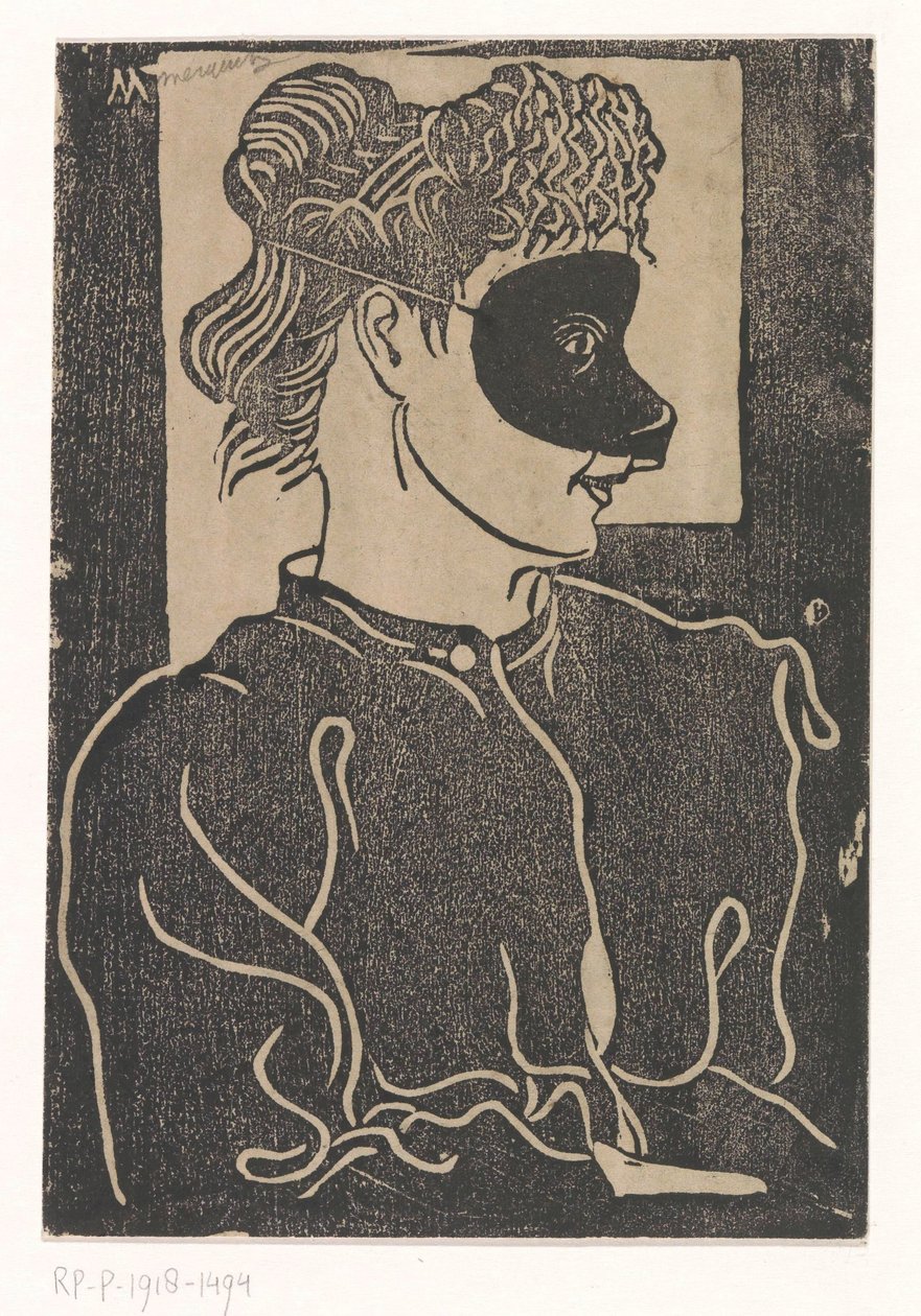 蒙面女子 作者 Samuel Jessurun de Mesquita（艺术家签名）