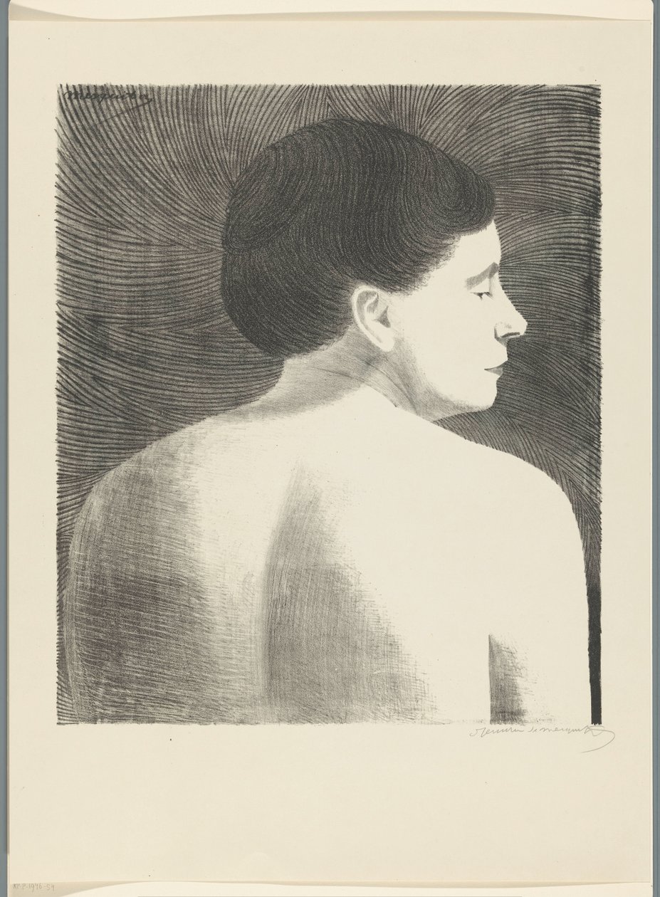 从背面看女性裸体 作者 Samuel Jessurun de Mesquita（艺术家签名）