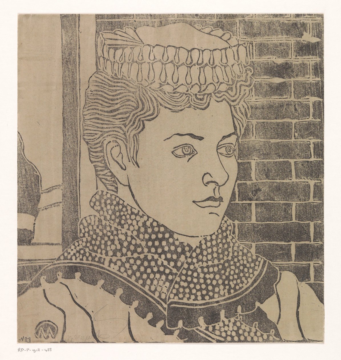 戴着女仆帽的女人 作者 Samuel Jessurun de Mesquita（艺术家签名）
