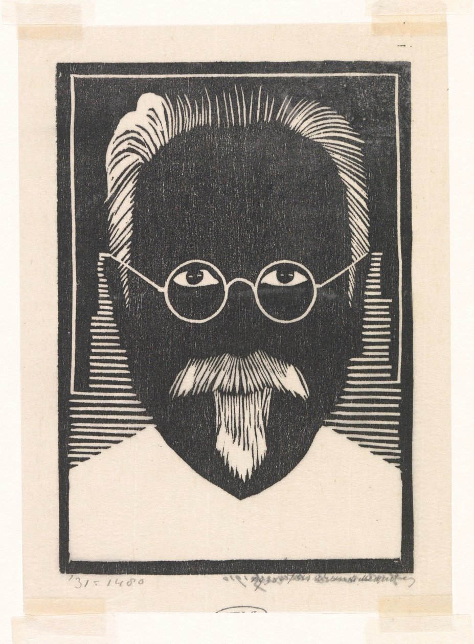 Zelfportret met bril en sik 作者 Samuel Jessurun de Mesquita（艺术家签名）