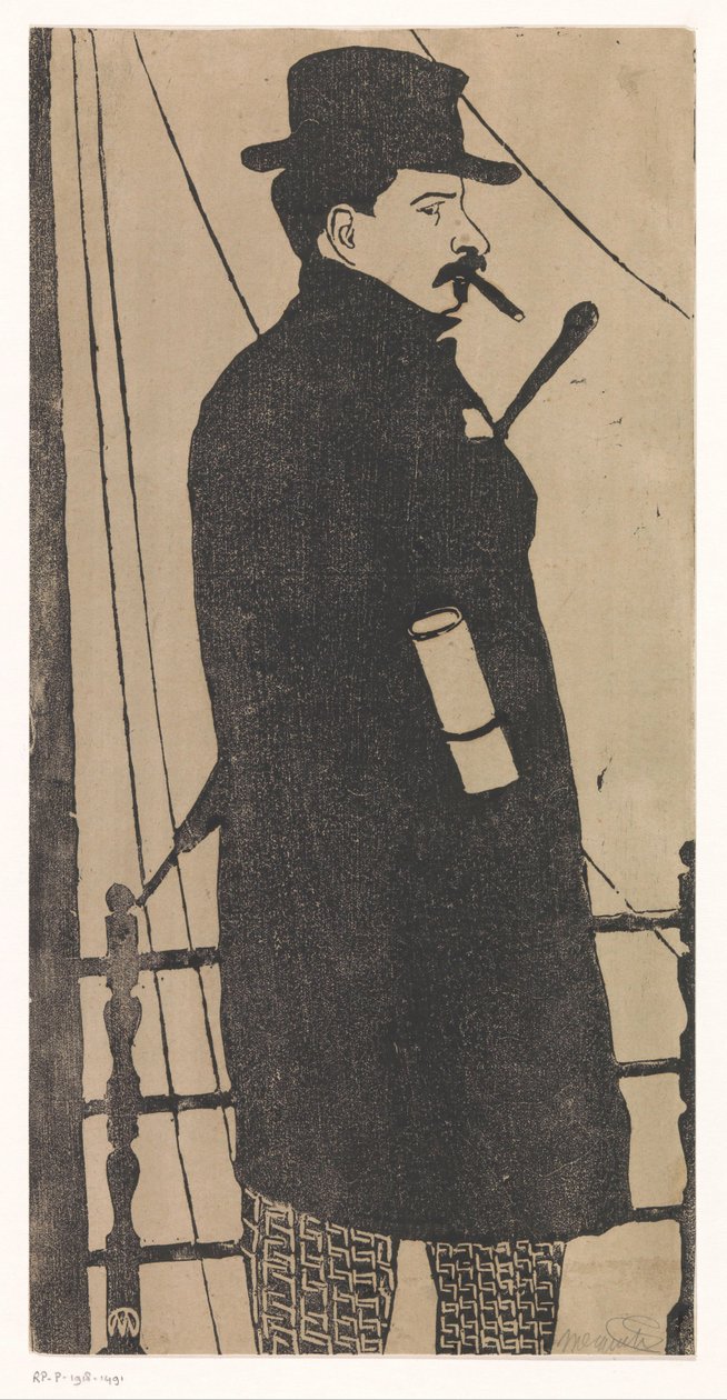 穿大衣戴帽子的自画像 作者 Samuel Jessurun de Mesquita（艺术家签名）