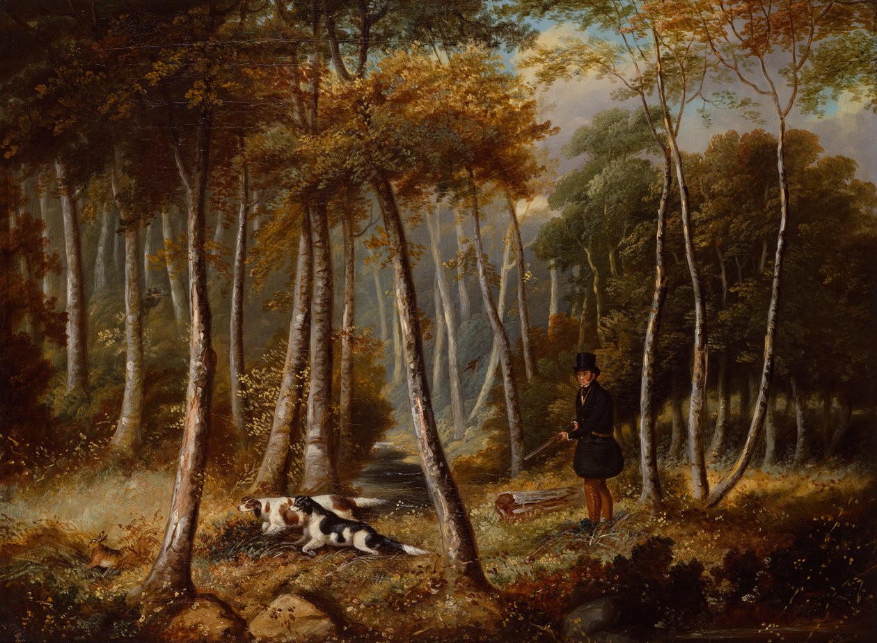 狩猎场景，定居者冲出野兔（布面油画） 作者 塞缪尔·约翰·埃格伯特·琼斯
