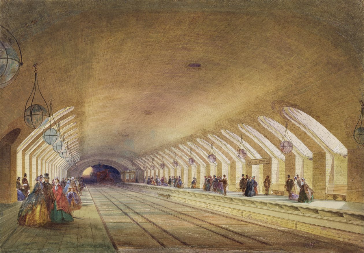 Baker Street Station，1863（wc und bodycolour with pen and ink on paper） 作者 塞缪尔·约翰·霍德森