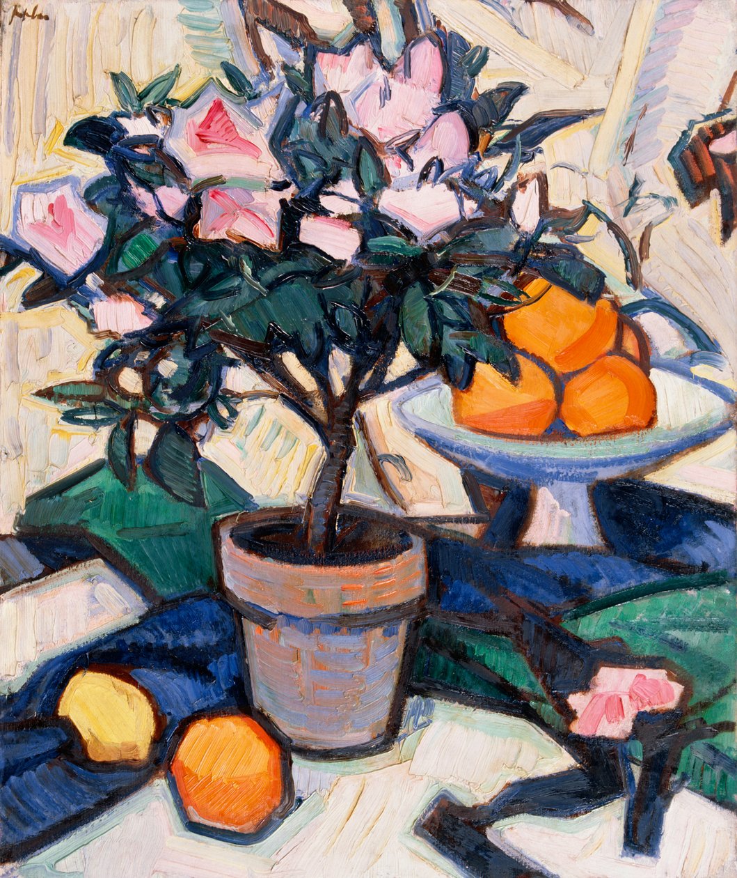 粉色杜鹃花和橘子，约1913年 作者 塞缪尔·约翰·佩普洛