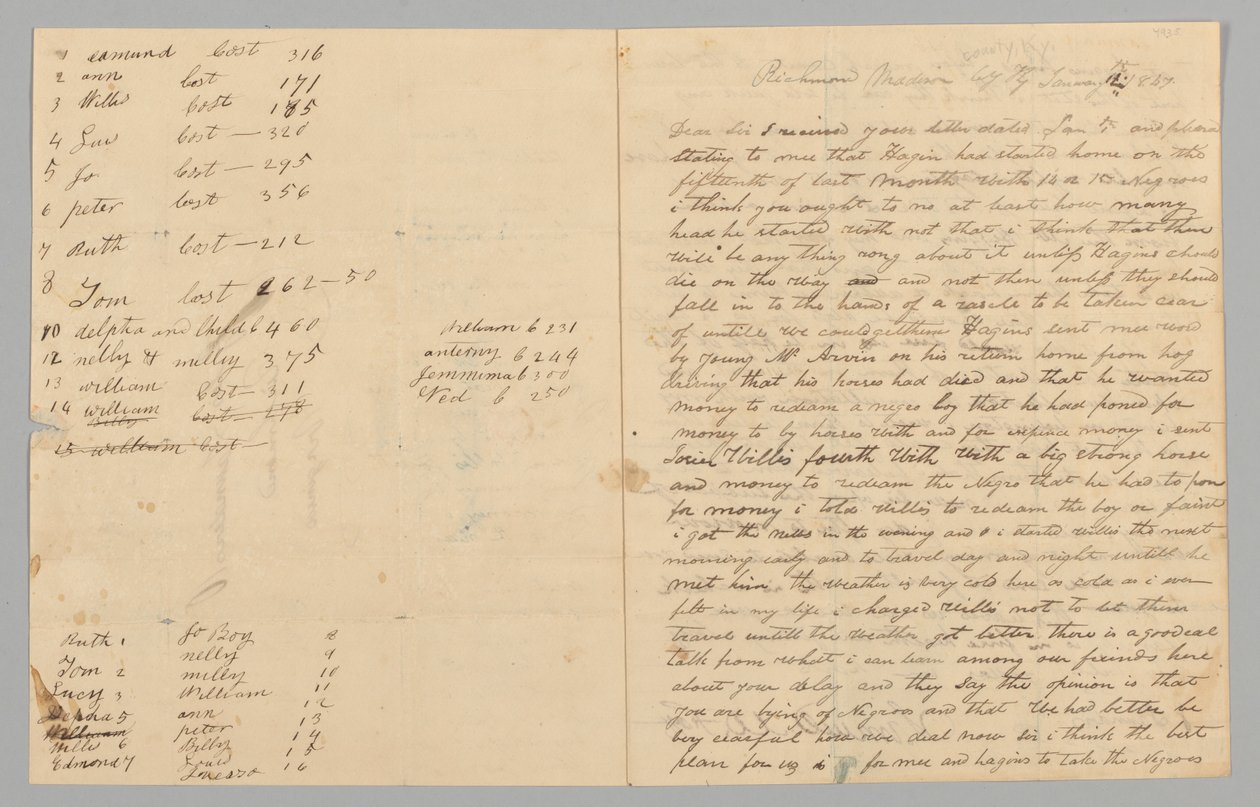 塞缪尔-福克斯就奴隶贸易问题给贾尔斯-桑德斯的信，1847年1月14日。 作者 塞缪尔·M·福克斯