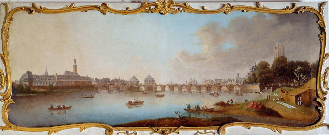从德国美因河畔法兰克福欣赏法兰克福城市全景。 Samuel Mund (1724-1794) 的绘画，十八世纪法兰克福，历史博物馆 作者 塞缪尔·蒙德