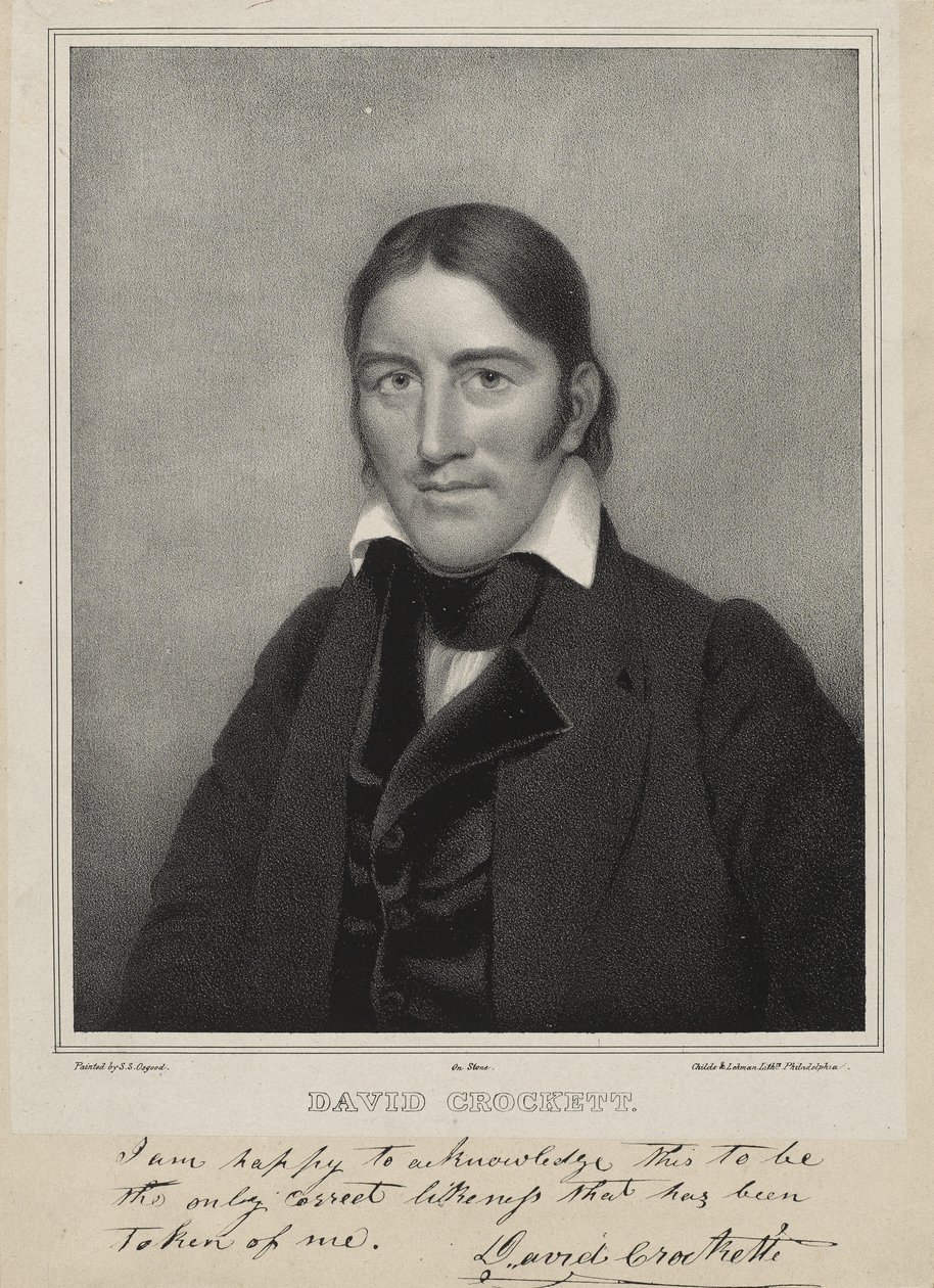 戴维·克罗基特（David Crockett），约1835年（石版画上的平版印刷） 作者 塞缪尔·奥斯古德（Samuel Osgood）