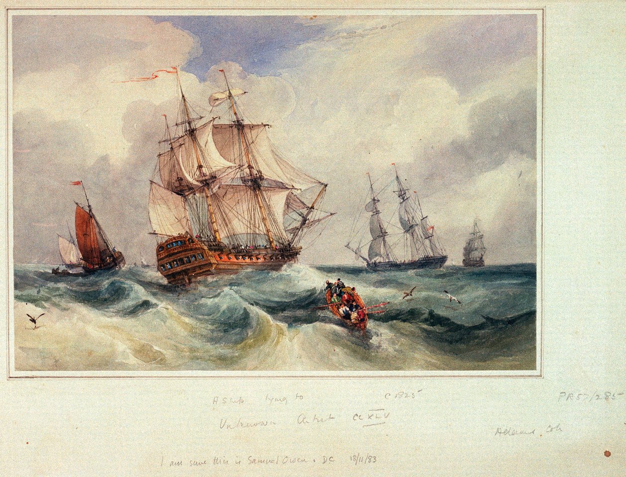 躺着的船，约 1825 年（水彩画） 作者 塞缪尔·欧文（Samuel Owen）