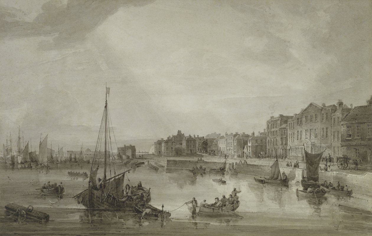 马盖特港，1806年（棕色洗石墨） 作者 塞缪尔·欧文（Samuel Owen）