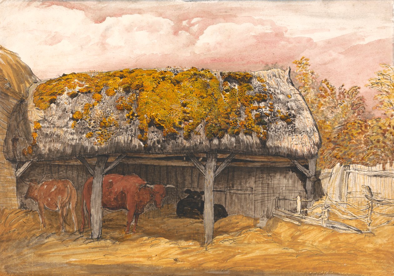屋顶长满苔藓的牛舍 作者 塞缪尔·帕尔默（Samuel Palmer）