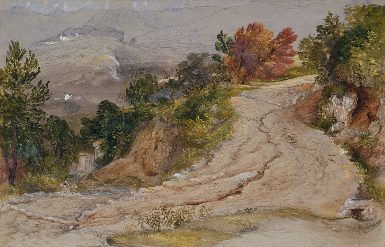 意大利的山路（铅笔、水彩和体彩）。 作者 塞缪尔·帕尔默（Samuel Palmer）