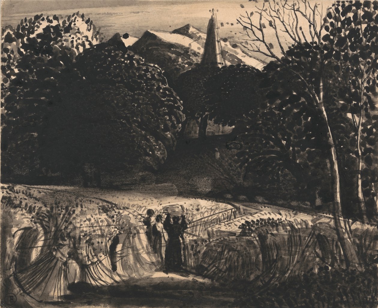 月光下的玉米田和教堂 作者 塞缪尔·帕尔默（Samuel Palmer）