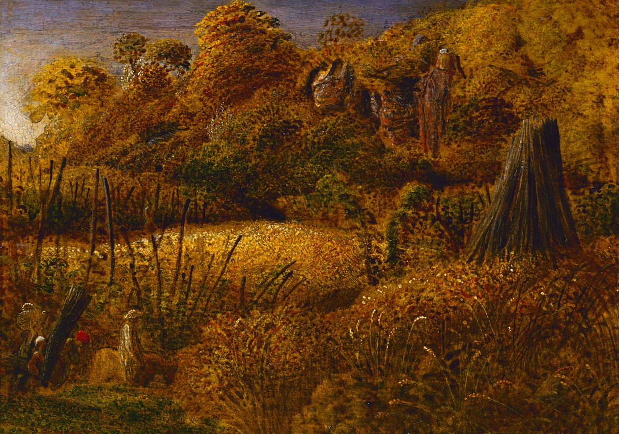 Underriver，Kent或The Hop Garden的场景（面板上的油和蛋彩画） 作者 塞缪尔·帕尔默（Samuel Palmer）