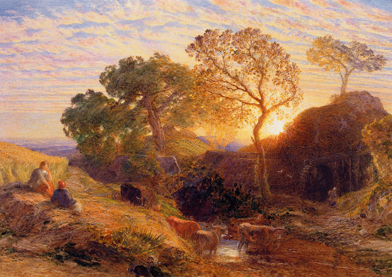 日落，约1861年（带w - c，石墨，b - c和卡片胶） 作者 塞缪尔·帕尔默（Samuel Palmer）