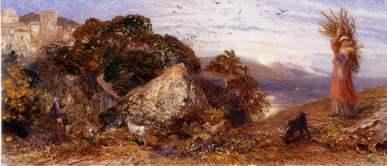 冉冉升起的月亮（bc，铅笔和纸上的wc） 作者 塞缪尔·帕尔默（Samuel Palmer）