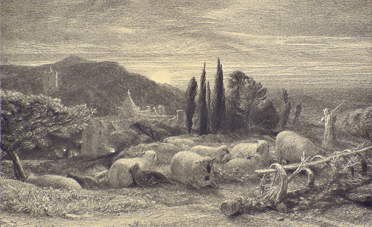 上升的月亮，约1857年（蚀刻） 作者 塞缪尔·帕尔默（Samuel Palmer）