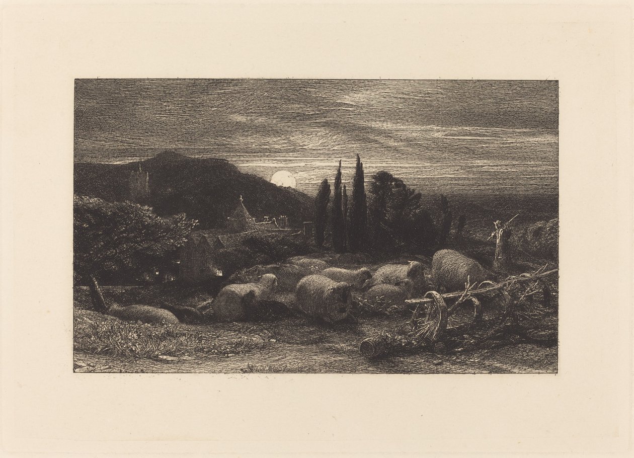 升起的月亮》或《英国田园诗 作者 塞缪尔·帕尔默（Samuel Palmer）