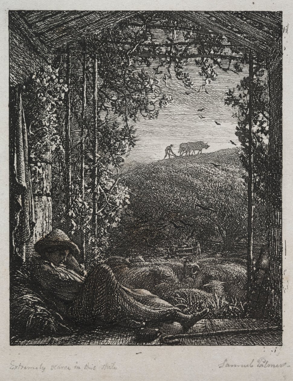 睡着的牧羊人，1857年。 作者 塞缪尔·帕尔默（Samuel Palmer）