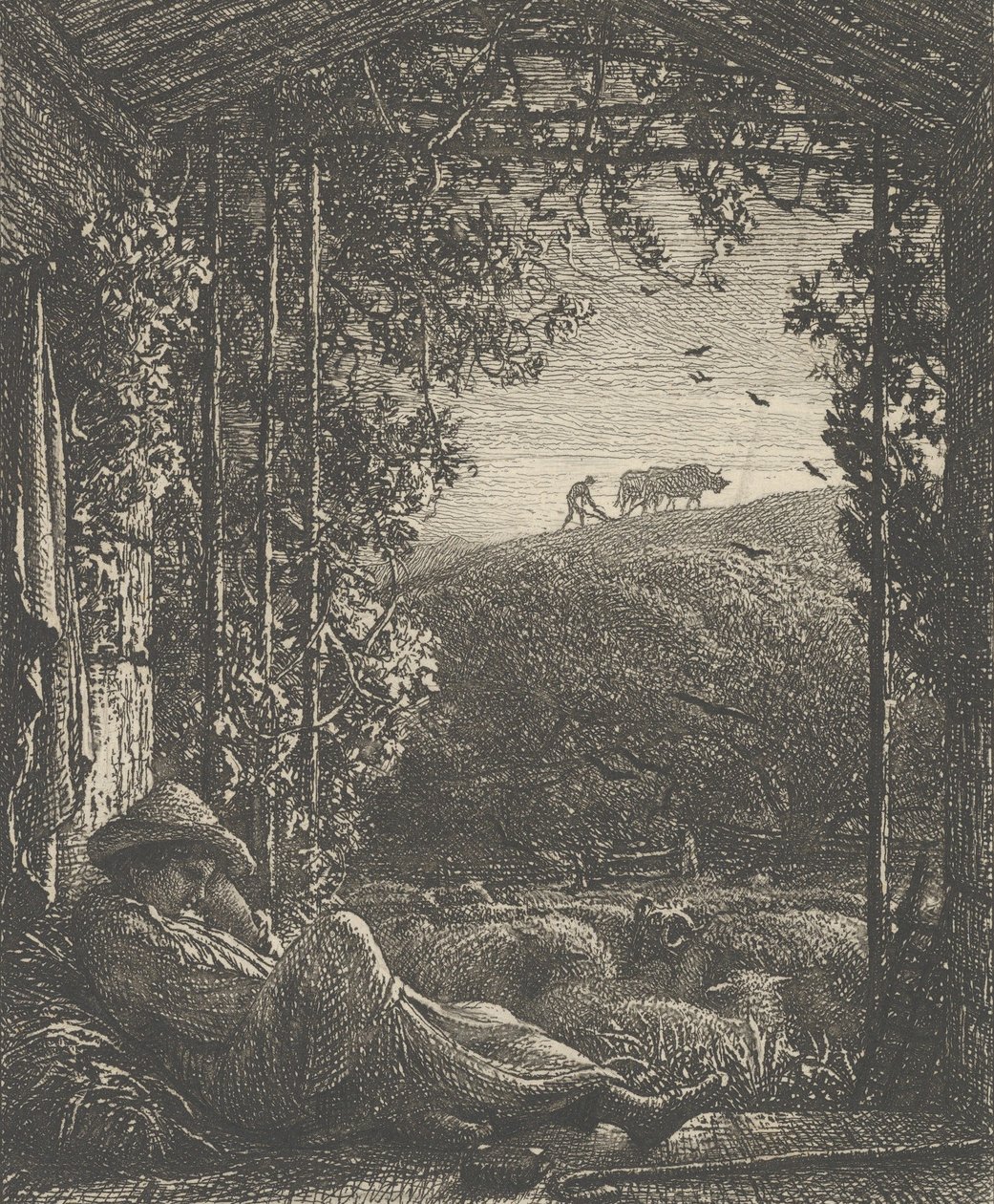 沉睡的牧羊人，清晨，1857年。 作者 塞缪尔·帕尔默（Samuel Palmer）