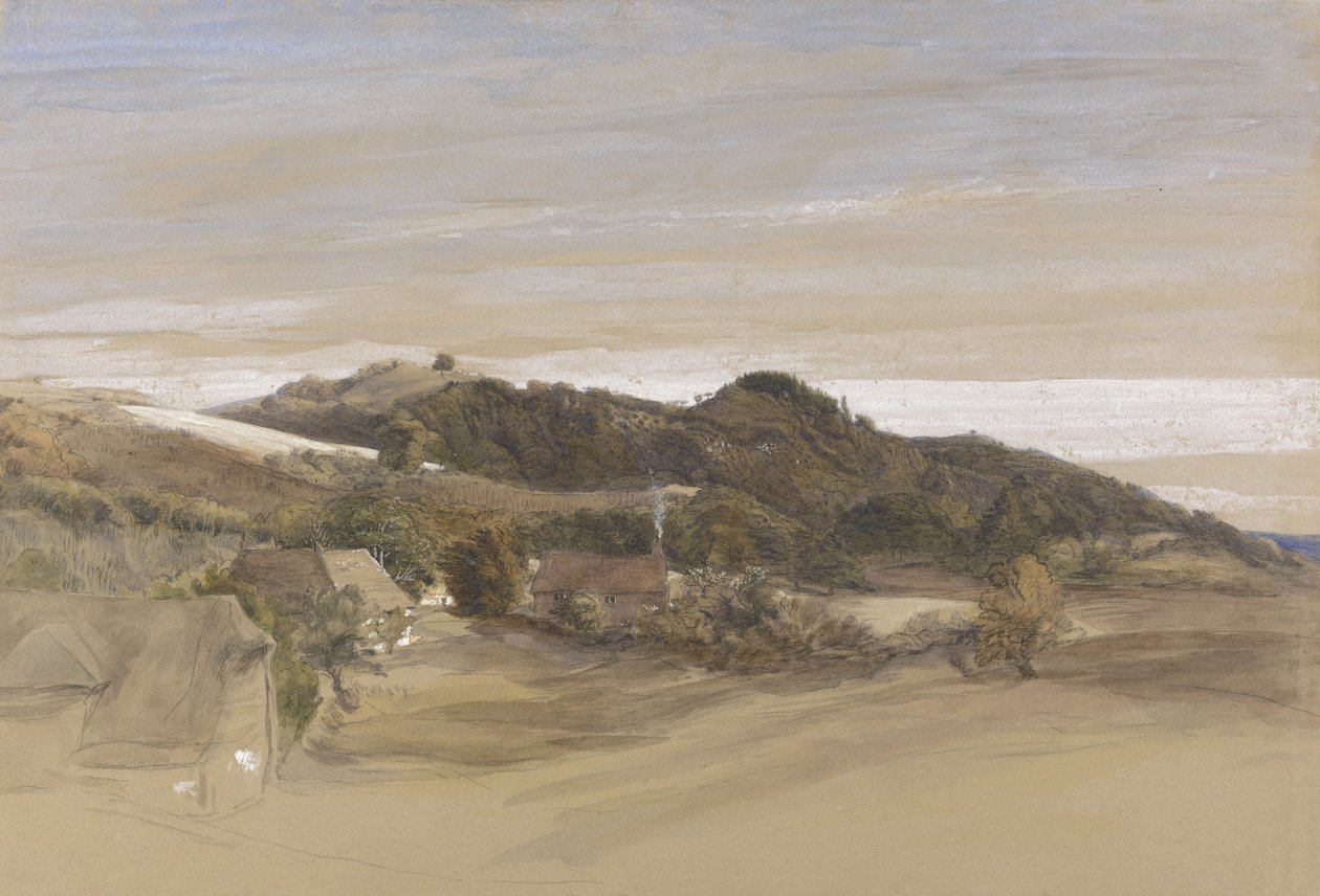 肯特郡Sevenoaks附近的Underriver Hills，地处J. Herries（Esq）。约1840年（钢笔和墨水，水彩画在纸上的石墨上） 作者 塞缪尔·帕尔默（Samuel Palmer）