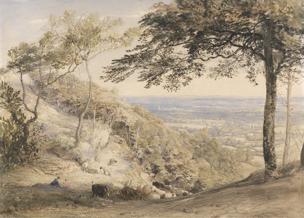 肯特威尔莫特山（水彩，b - c和纸上粉笔） 作者 塞缪尔·帕尔默（Samuel Palmer）