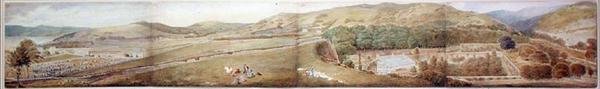 全景素描--拉格斯镇，艾尔郡，1856年7月（纸上铅笔水彩）。 作者 塞缪尔·帕尔伯（Samuel Parlber）