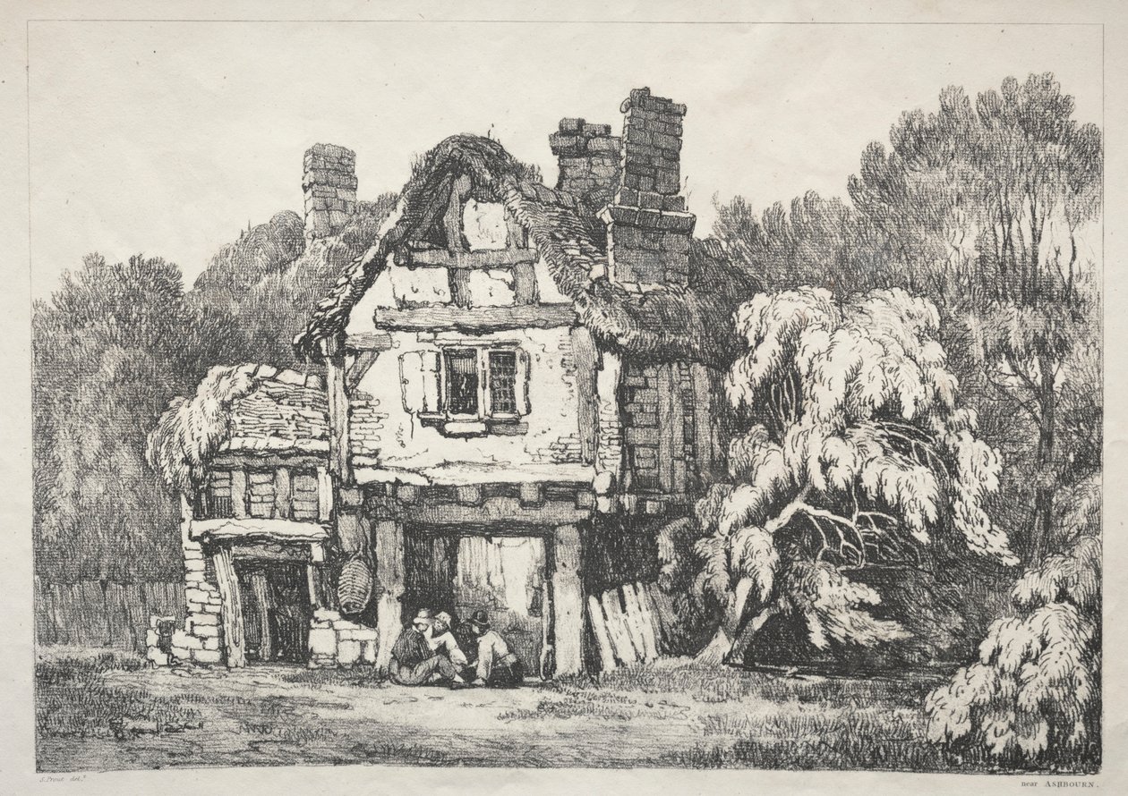 英格兰北部的一系列古建筑和乡村小屋：1821年在阿什伯恩附近。 作者 塞缪尔·普鲁特