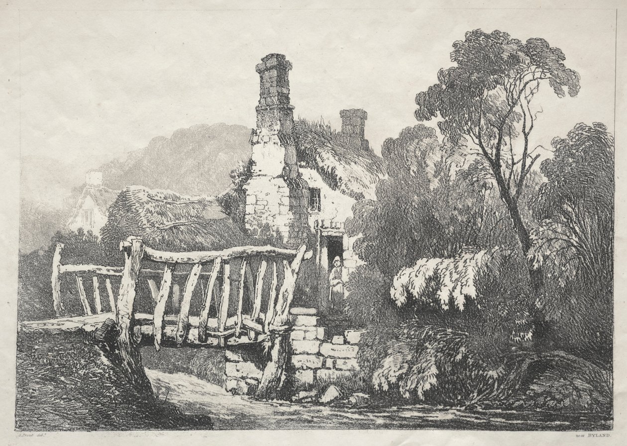 英格兰北部的一系列古代建筑和乡村小屋：1821年在拜兰附近。 作者 塞缪尔·普鲁特