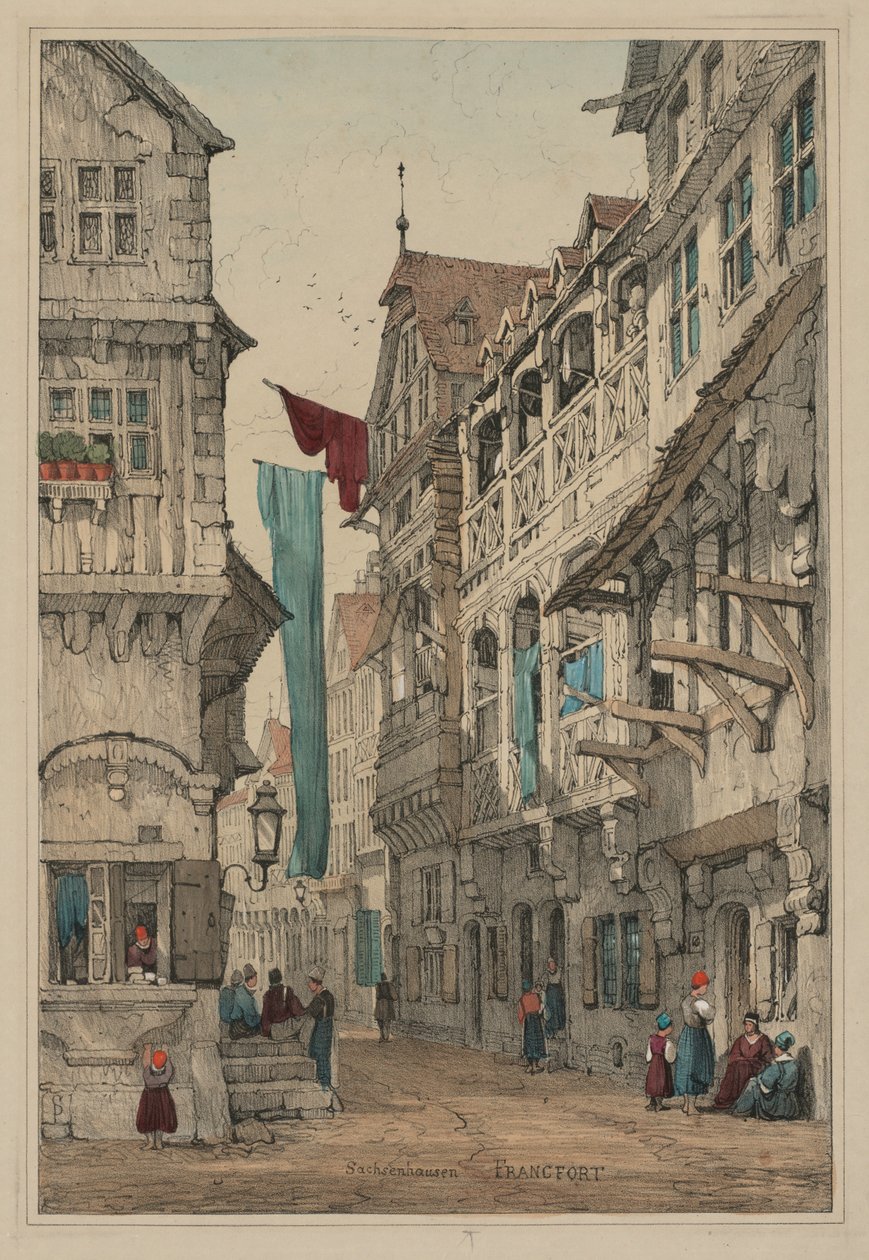 法兰德斯和德国制造的素描素描作品：萨克森豪森·弗朗福特（Sachsenhausen Francfort），1833年。 作者 塞缪尔·普鲁特