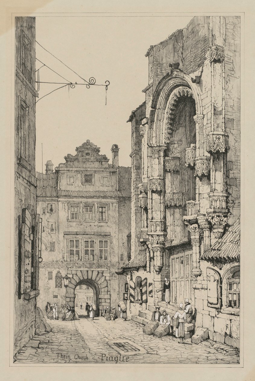 佛兰德斯和德国制造的素描拟真作品：Thein教堂，布拉格，1833年。 作者 塞缪尔·普鲁特