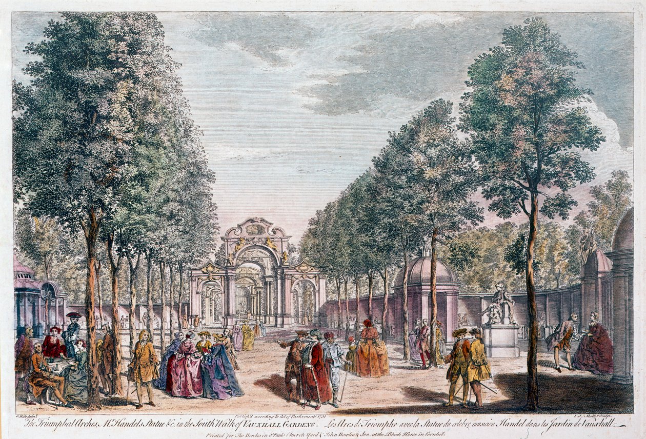 沃克斯豪尔花园（Vauxhall Gardens），由约翰·米勒（John Miller）又名约翰·塞巴斯蒂安·穆勒（Johann SebastianMüller）雕刻而成 作者 塞缪尔·瓦尔