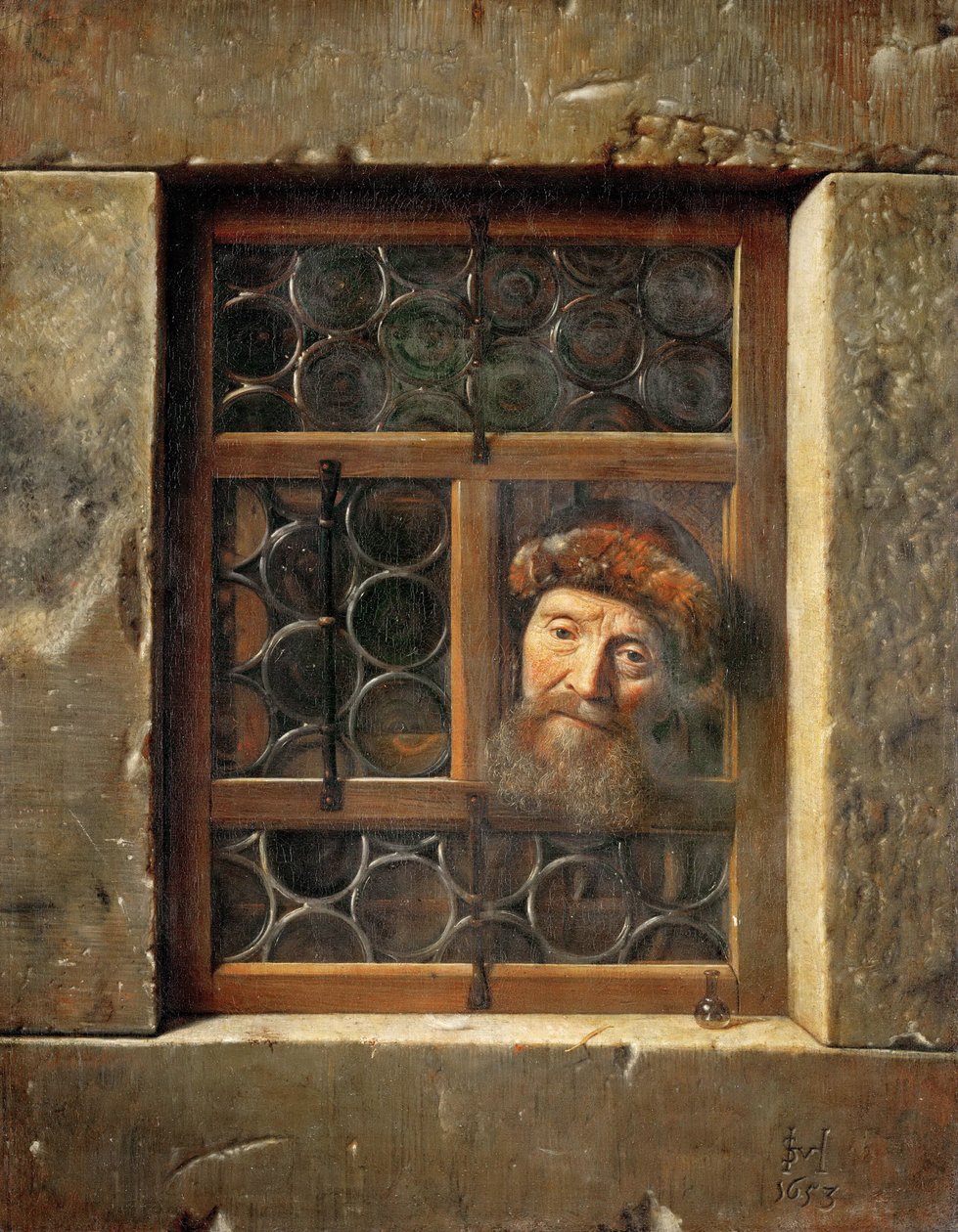 窗中的老人 - Samuel Dirksz van Hoogstraten（1627-1678）。 布面油画 作者 塞缪尔·范霍格斯特拉滕