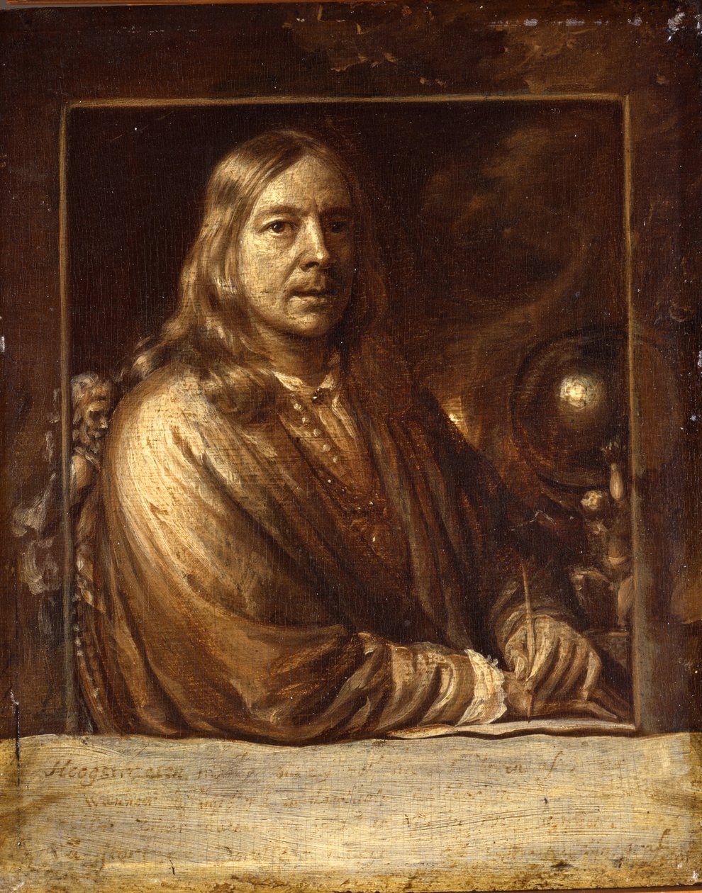 自画像 - Peinture de Samuel Dirksz, van Hoogstraten (1627-1678) - 1677 - 木板油画 - 20x16,4 - Dordrechts 博物馆 作者 塞缪尔·范霍格斯特拉滕