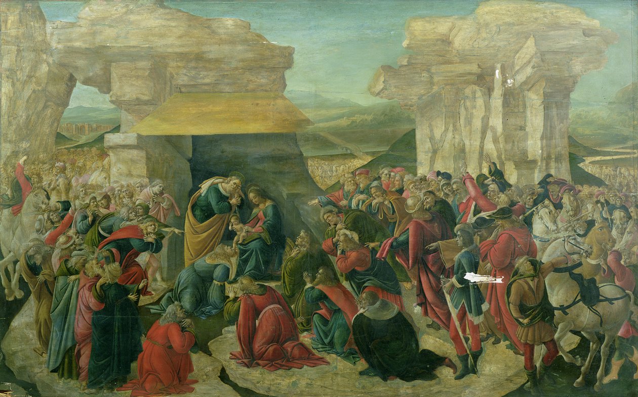 贤士的崇拜，c.1480（面板上的蛋彩画）（损坏） 作者 桑德罗·波提切利（Sandro Botticelli）