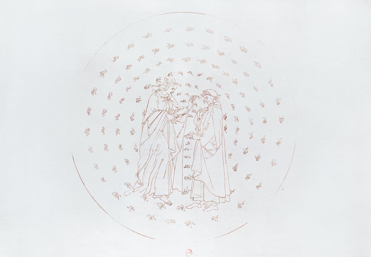 Dante和Beatrice，来自Dante Alighieri的“神曲”（1265-1321）c.1480 作者 桑德罗·波提切利（Sandro Botticelli）