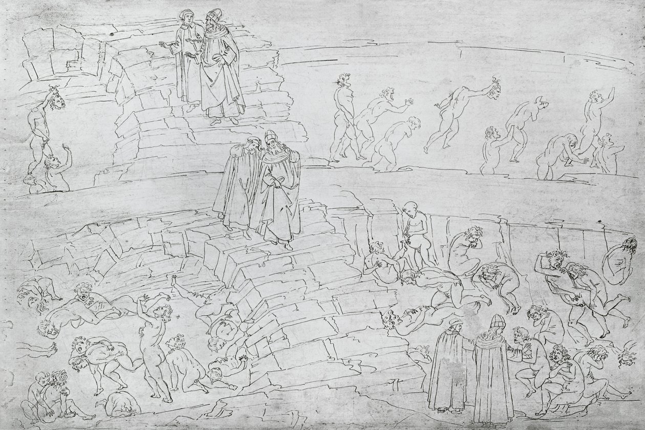 Dante和Virgil（公元前70  -  19年）来自Dante Alighieri的“神曲”（1265-1321）c.1480 作者 桑德罗·波提切利（Sandro Botticelli）