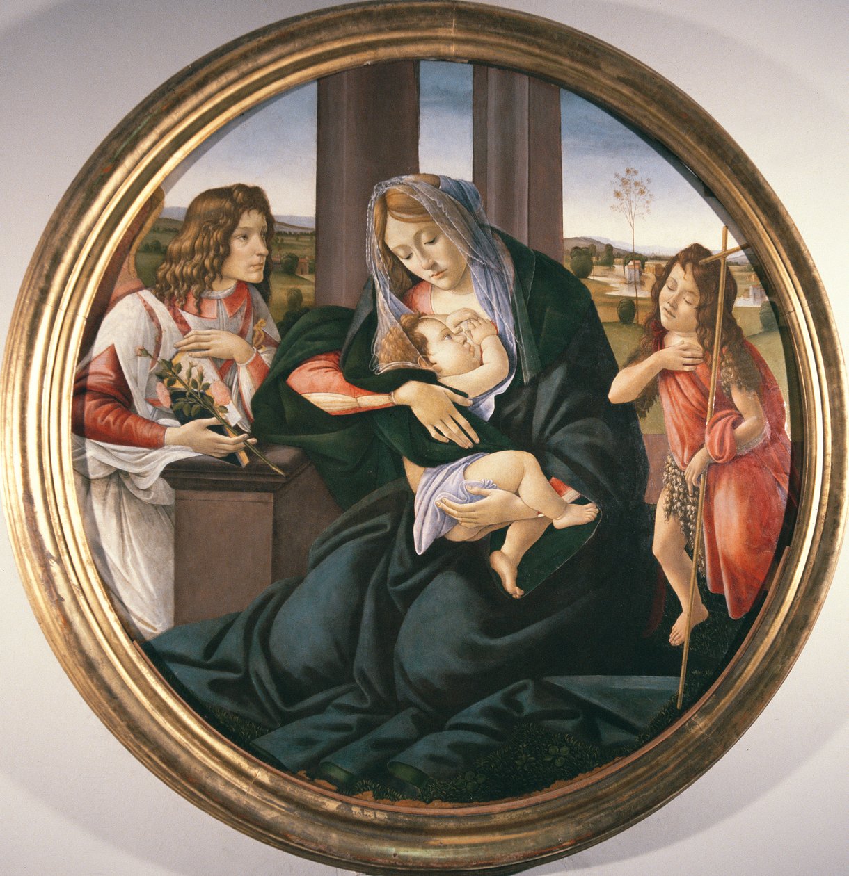 麦当娜和孩子与圣约翰浸信会和天使 作者 桑德罗·波提切利（Sandro Botticelli）
